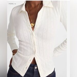 J CREW SMALL Pointelle-Knit Cardigan Top Nv880